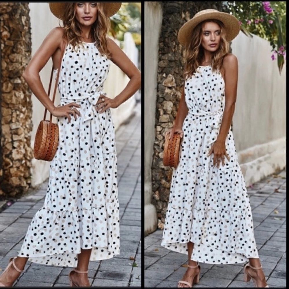 White Polka Dot Boho Maxi Dress - Picture 2 of 10
